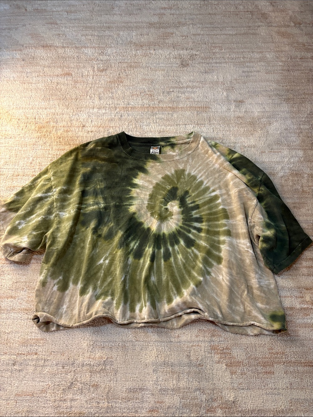Women's Olive Green Tie-Dye Spiral Crop Top